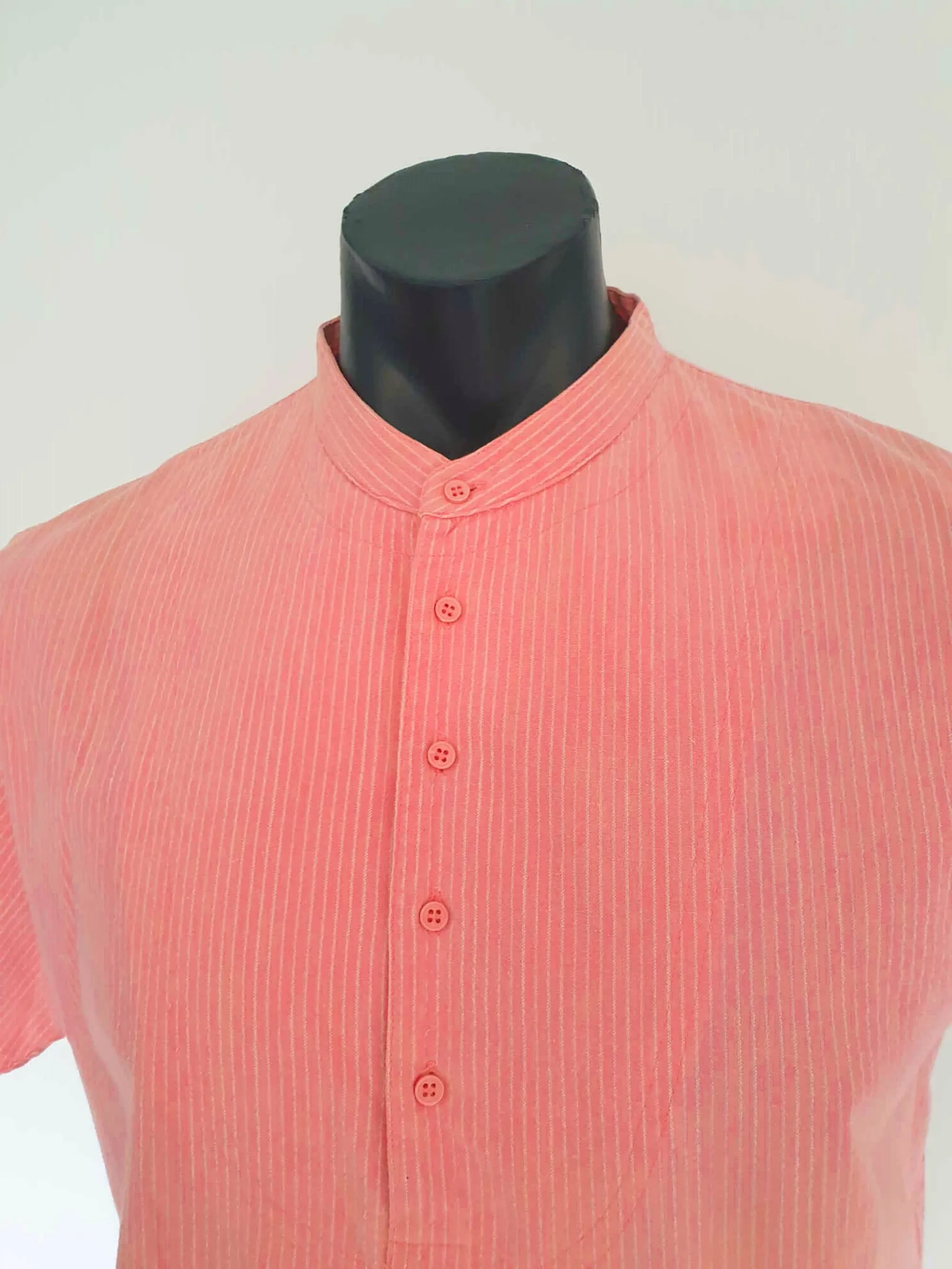 1980s Pink Cotton Band Neck Pullover Shirt by JP Compagno - Chest 102 cm