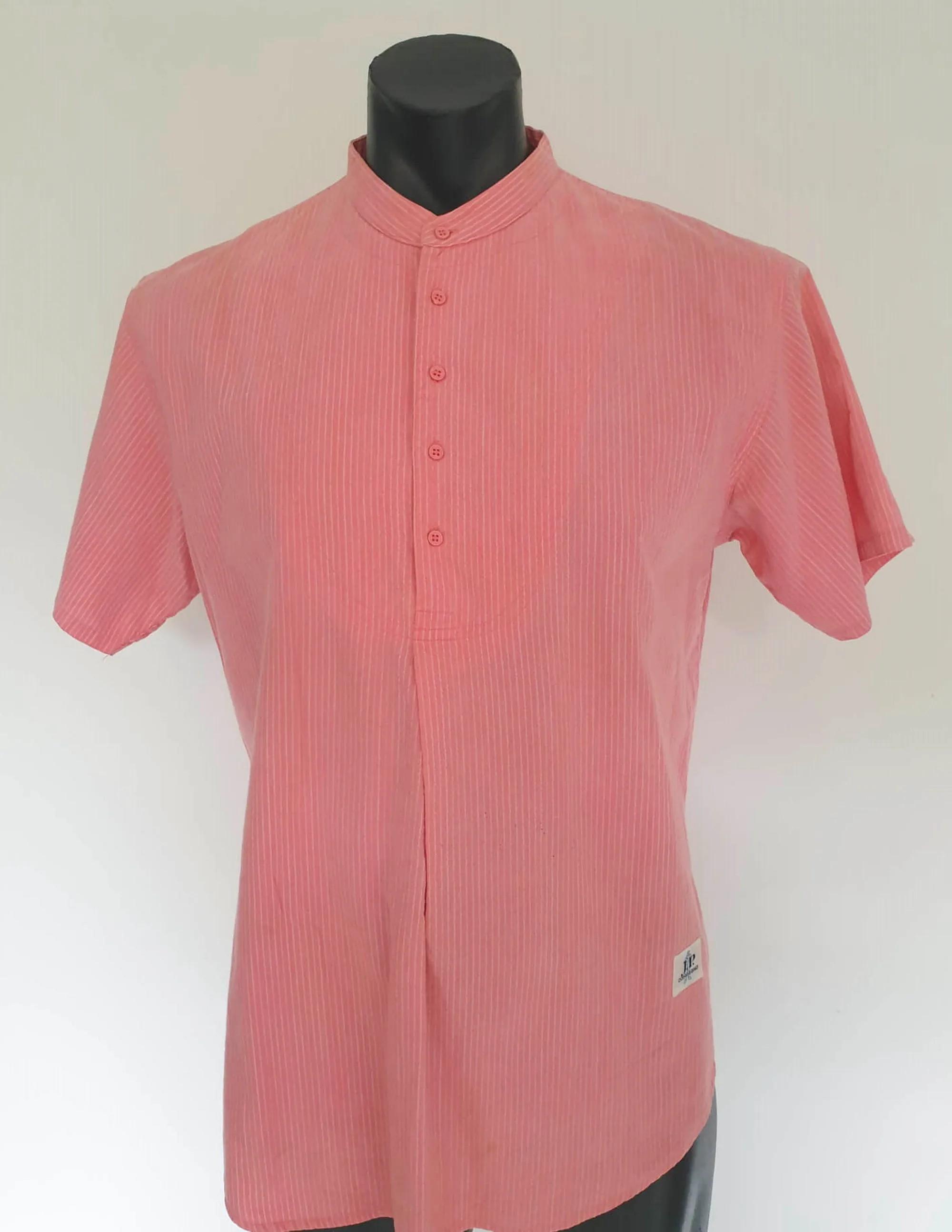 1980s Pink Cotton Band Neck Pullover Shirt by JP Compagno - Chest 102 cm