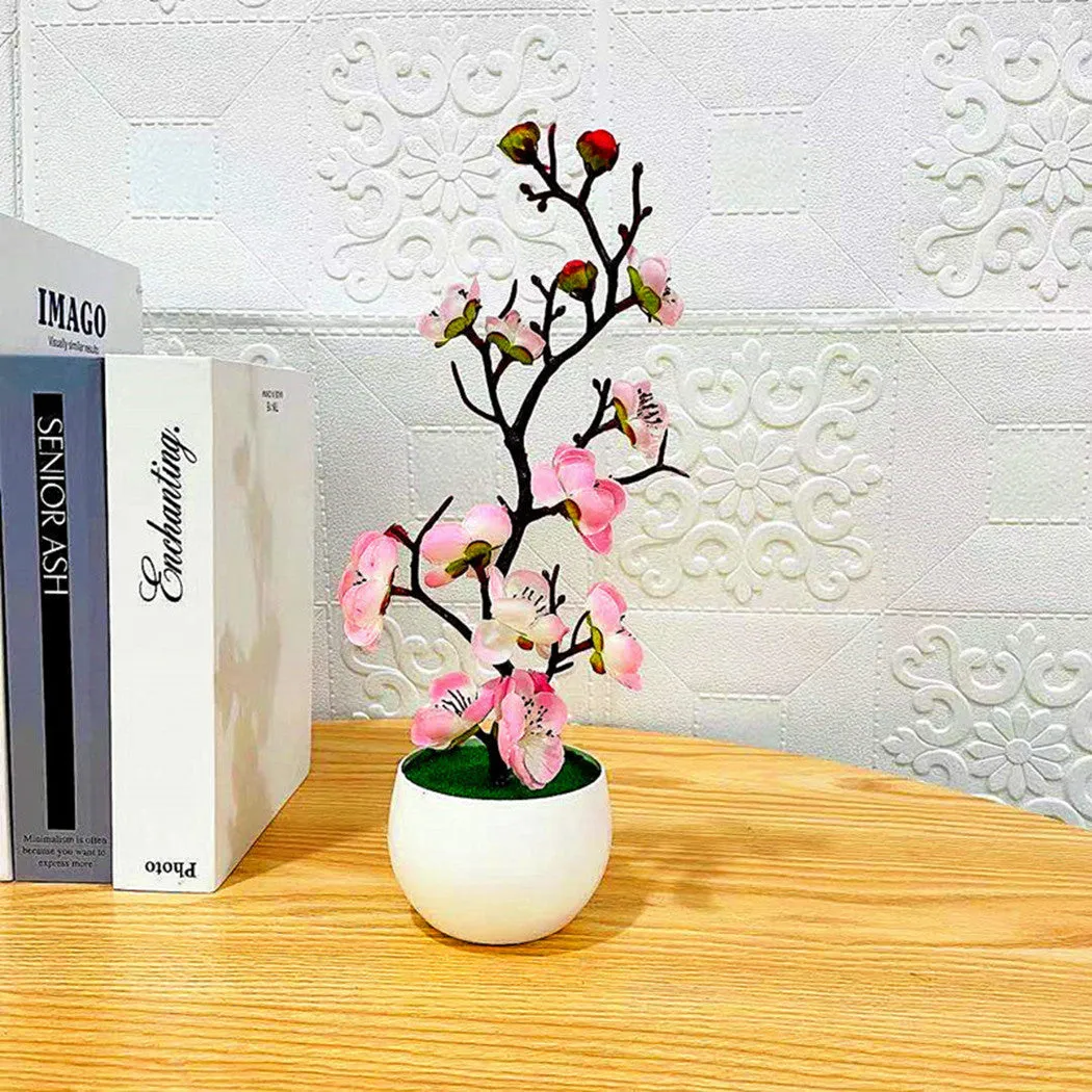 1pc Bonsai Silk Flowers Plum Artificial Potted Plants Blossoms Simulation Winter Plum Branch Bonsai Wedding Home Room Decorate