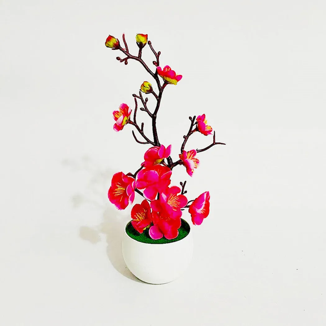 1pc Bonsai Silk Flowers Plum Artificial Potted Plants Blossoms Simulation Winter Plum Branch Bonsai Wedding Home Room Decorate