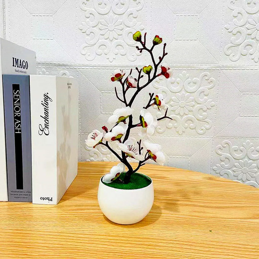 1pc Bonsai Silk Flowers Plum Artificial Potted Plants Blossoms Simulation Winter Plum Branch Bonsai Wedding Home Room Decorate