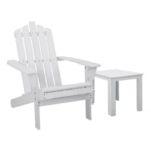 2PC Adirondack Outdoor Table and Chair Wooden Beach Chair Patio Furniture White