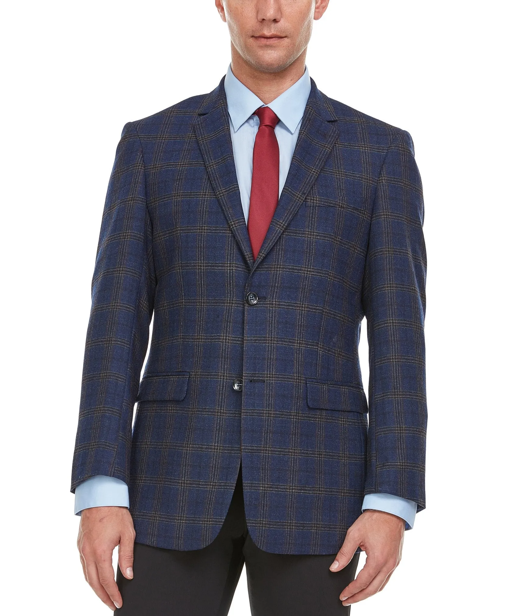 Adam Baker Men's Single Breasted 100% Wool Ultra Slim Fit Blazer/Sport Coat - Navy Heather Plaid