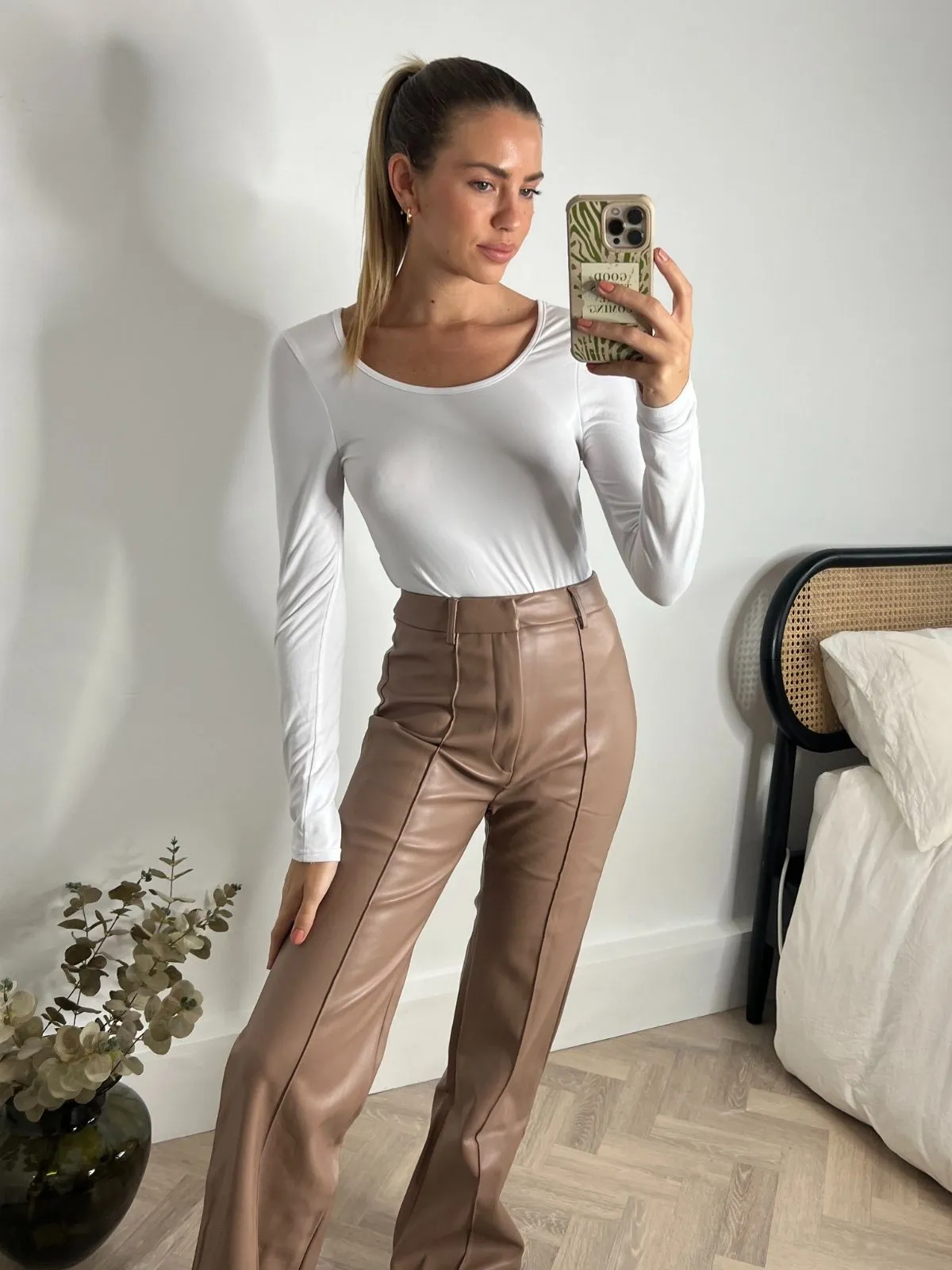 Alyssa PU Flare Trouser / Camel