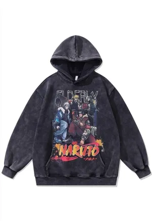 Anime hoodie vintage wash pullover jumper in grey