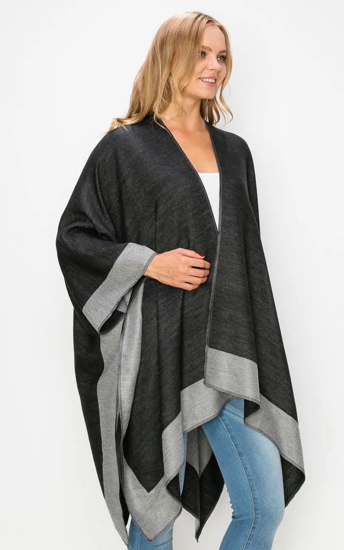 AV425 Wool Stripe Accent Ruana Shawl