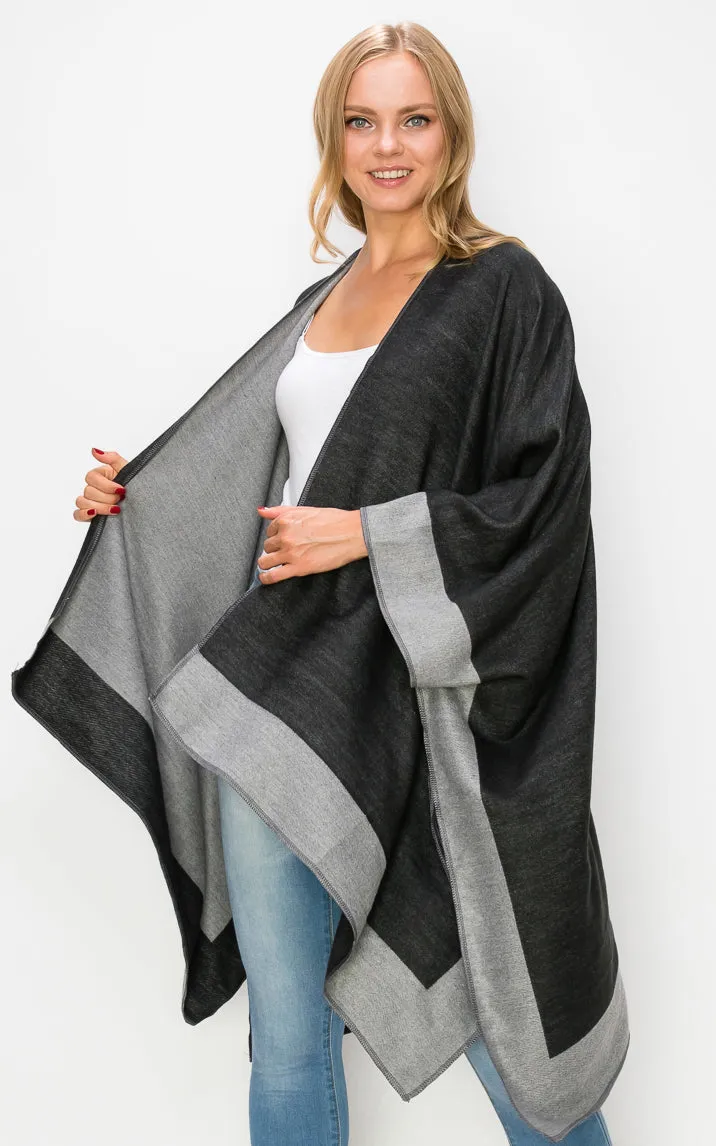 AV425 Wool Stripe Accent Ruana Shawl