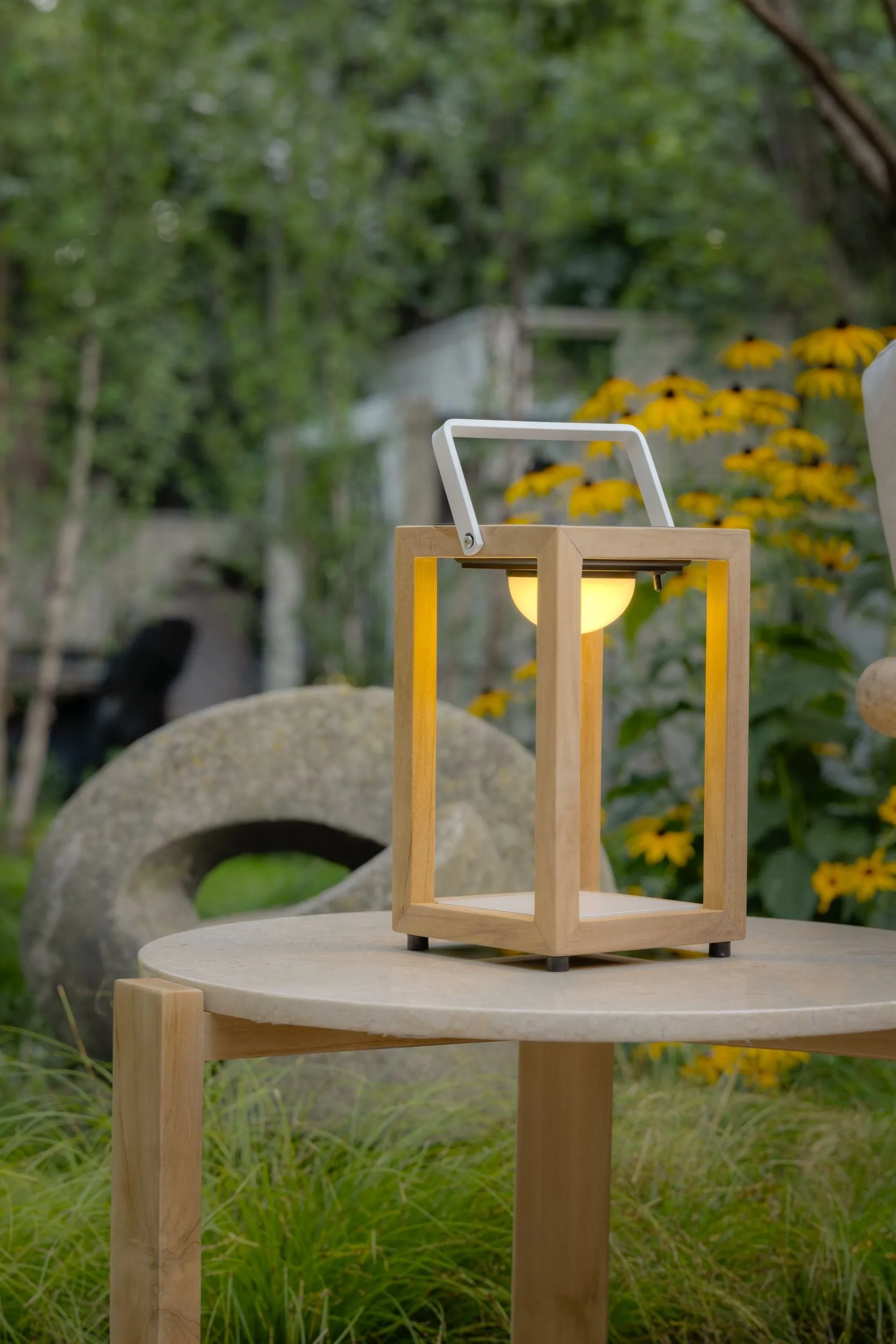 Bali Marble Side Table with Teak Base