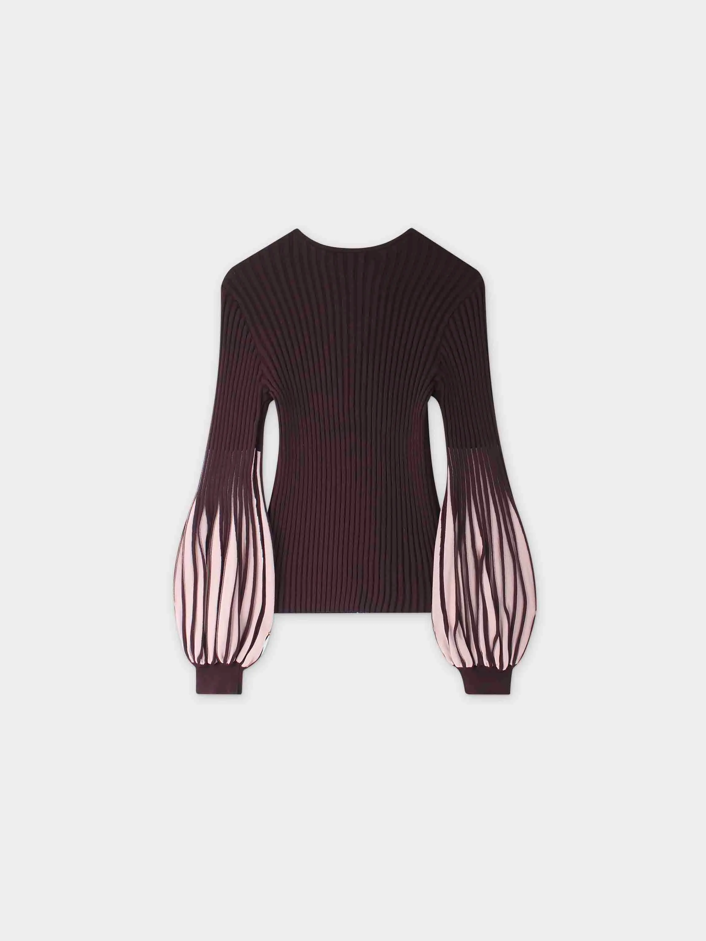 Balloon Sleeve Sweater-Maroon/Pink