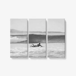 B&W Ride the Wave - 3 Piece Canvas Wall Art - Framed Ready to Hang 3x8"x18"