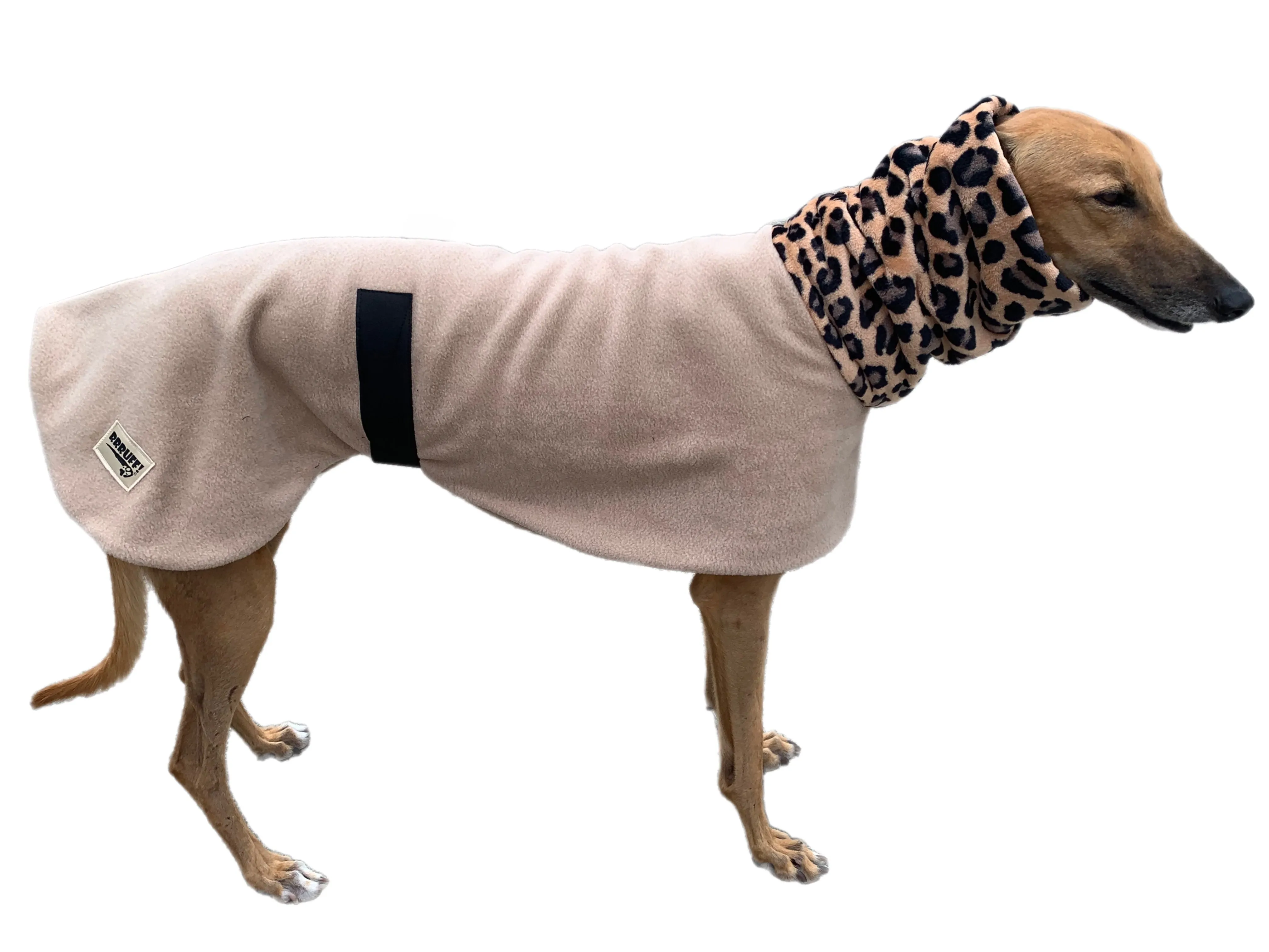 Beige Greyhound Deluxe Dog coat dog rug, thick double polar fleece washable extra wide hoodie