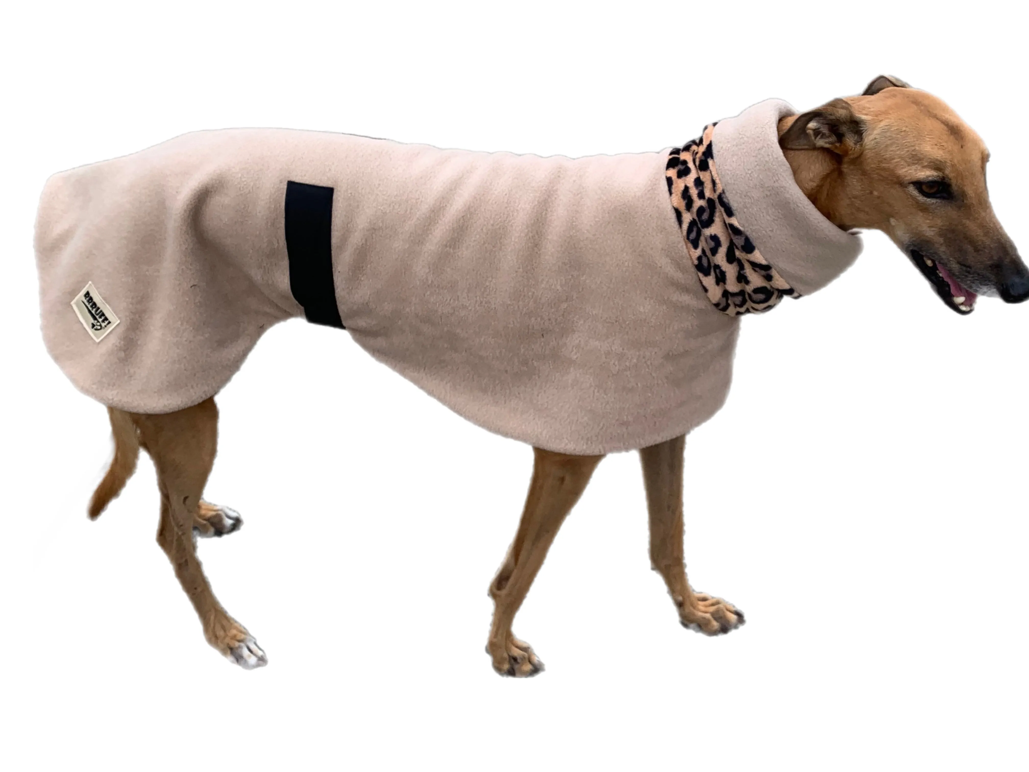 Beige Greyhound Deluxe Dog coat dog rug, thick double polar fleece washable extra wide hoodie