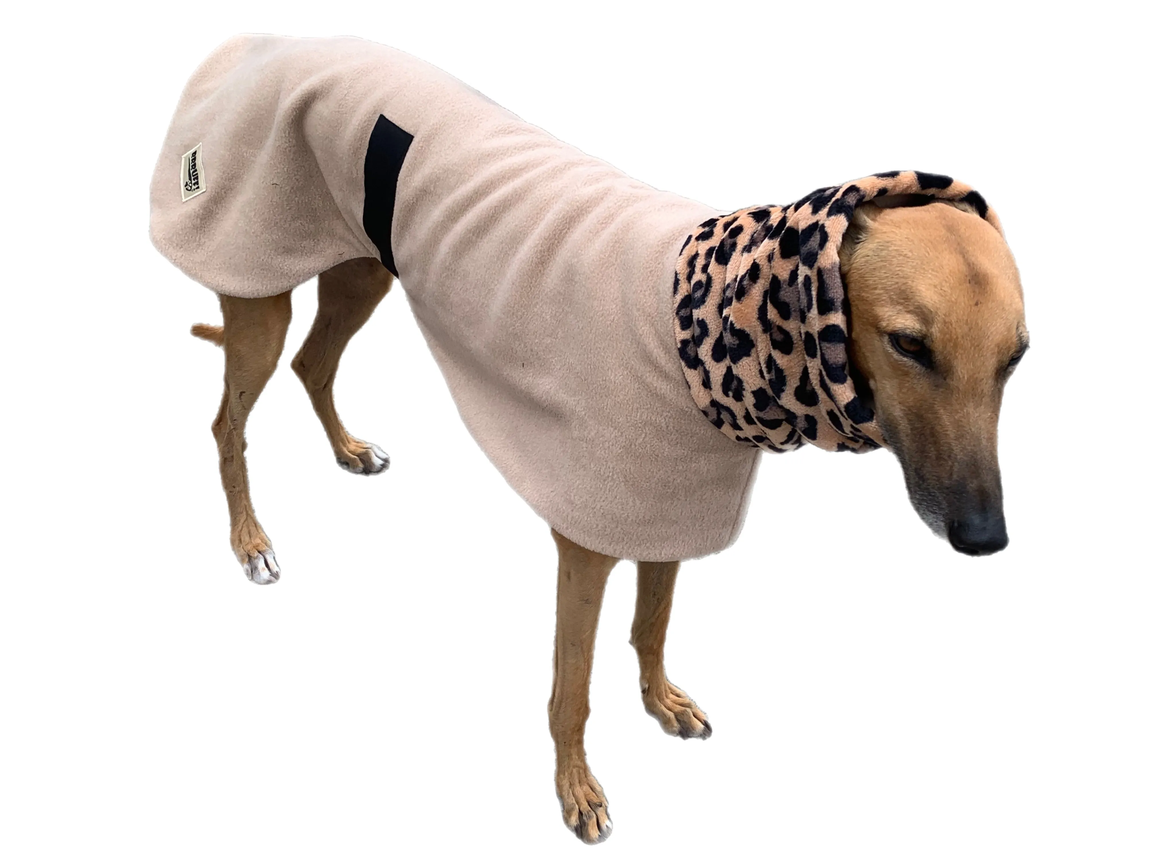 Beige Greyhound Deluxe Dog coat dog rug, thick double polar fleece washable extra wide hoodie