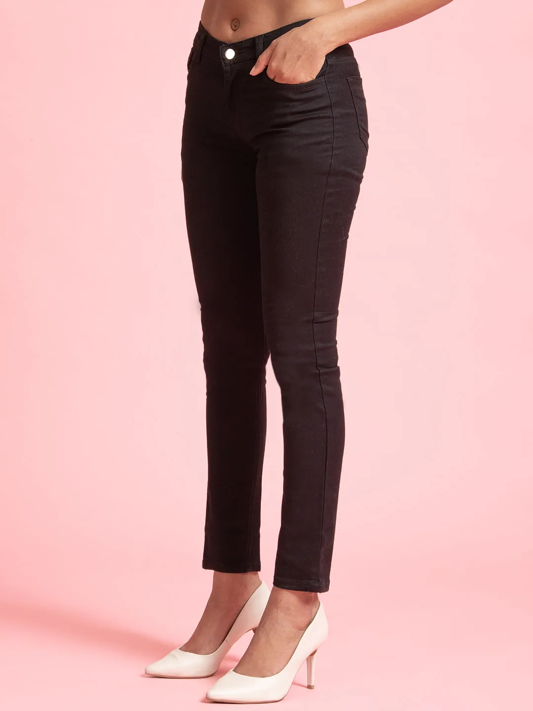 Black Skinny Denim High Rise Button-Fly Jeans