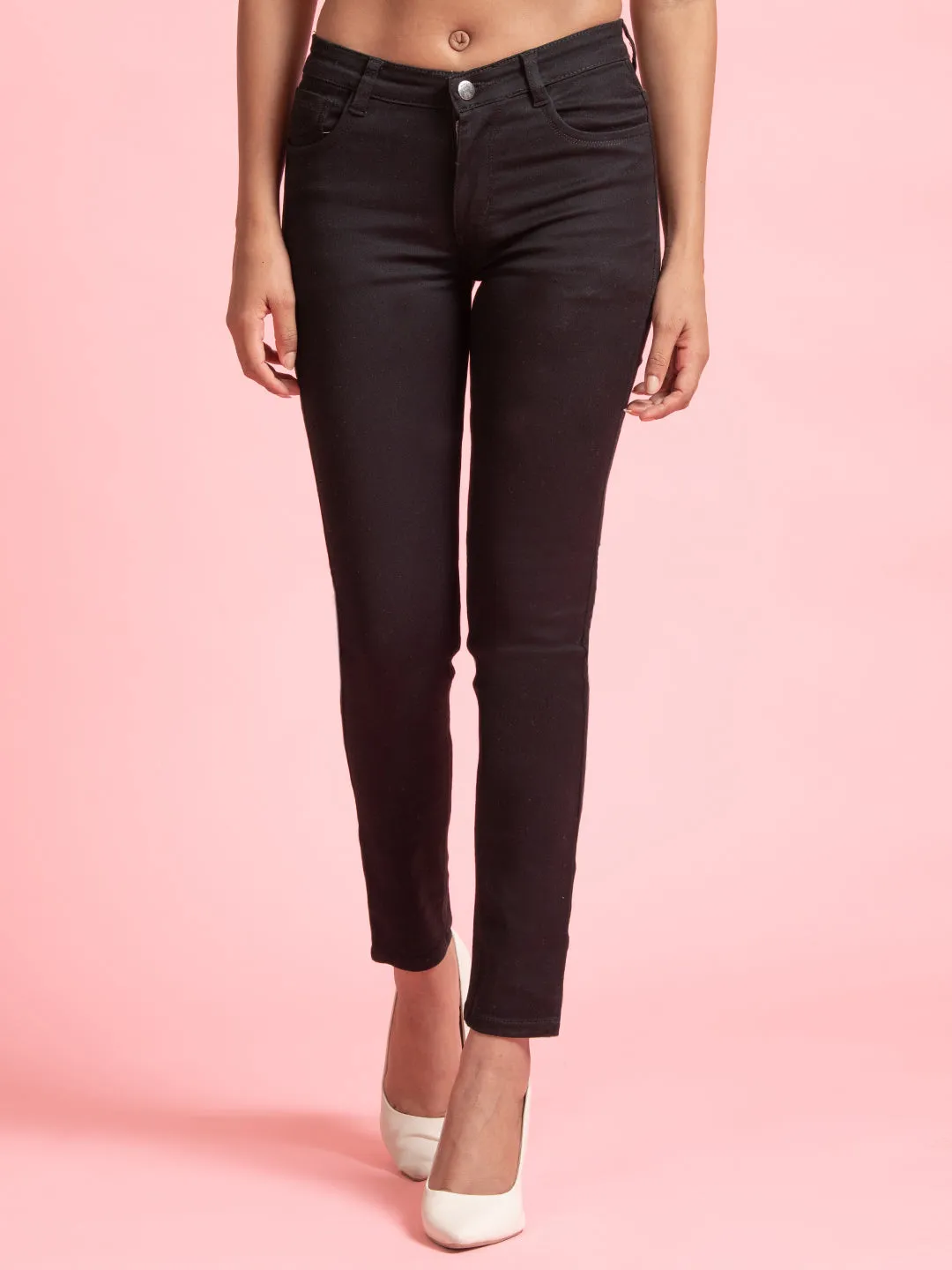 Black Skinny Denim High Rise Button-Fly Jeans