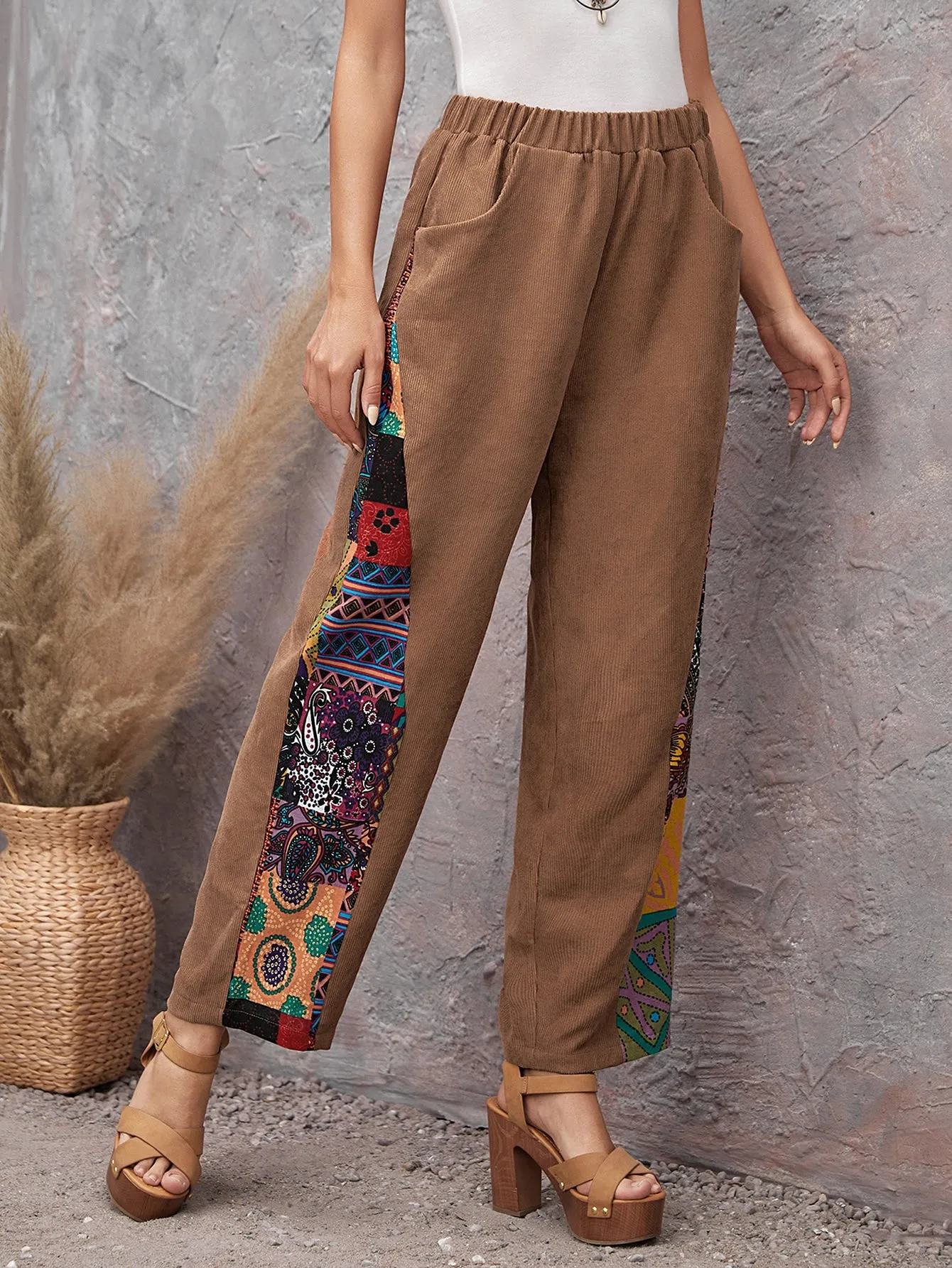 Boho Paisley Pocket High Waist Long Women Pants