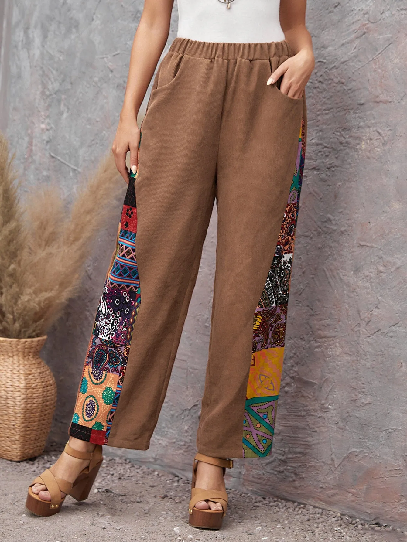 Boho Paisley Pocket High Waist Long Women Pants