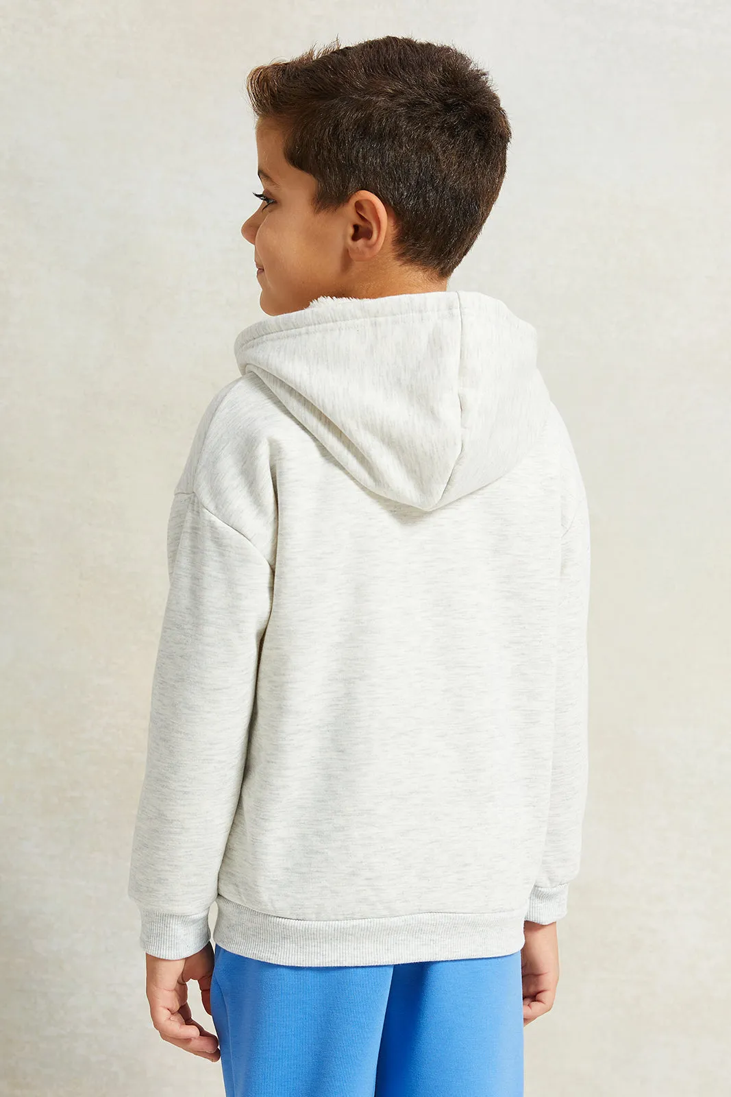 Boys Grey Fur Hooded Sweatshirt