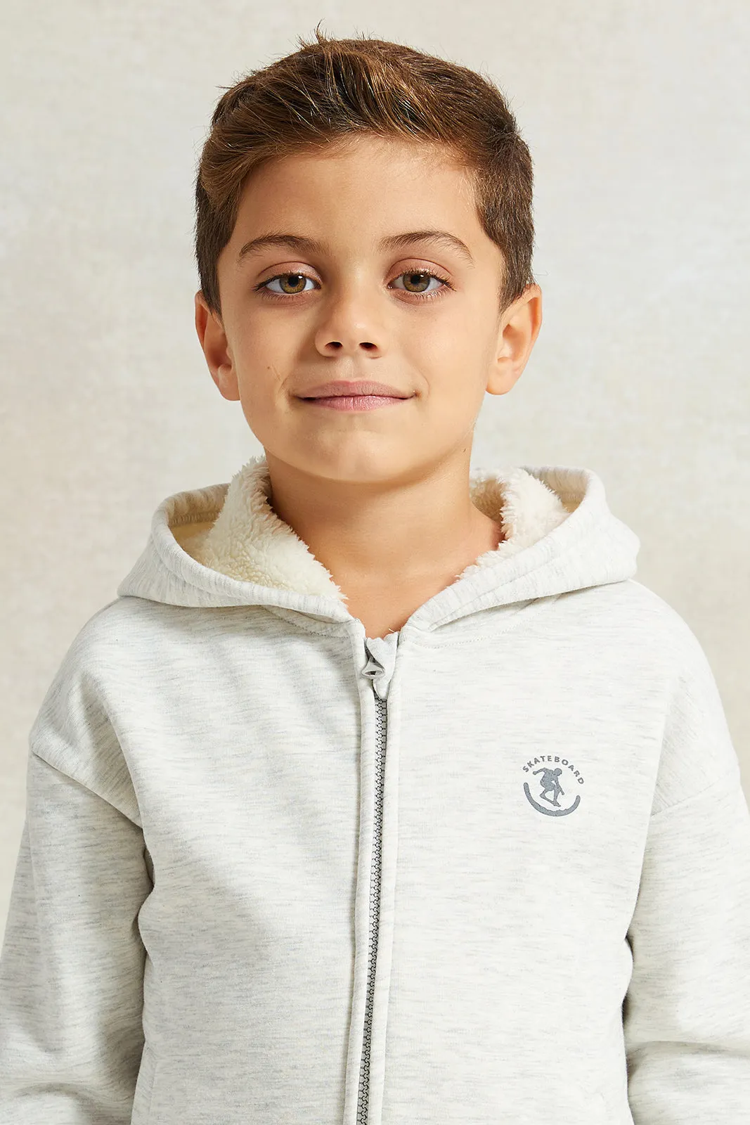 Boys Grey Fur Hooded Sweatshirt