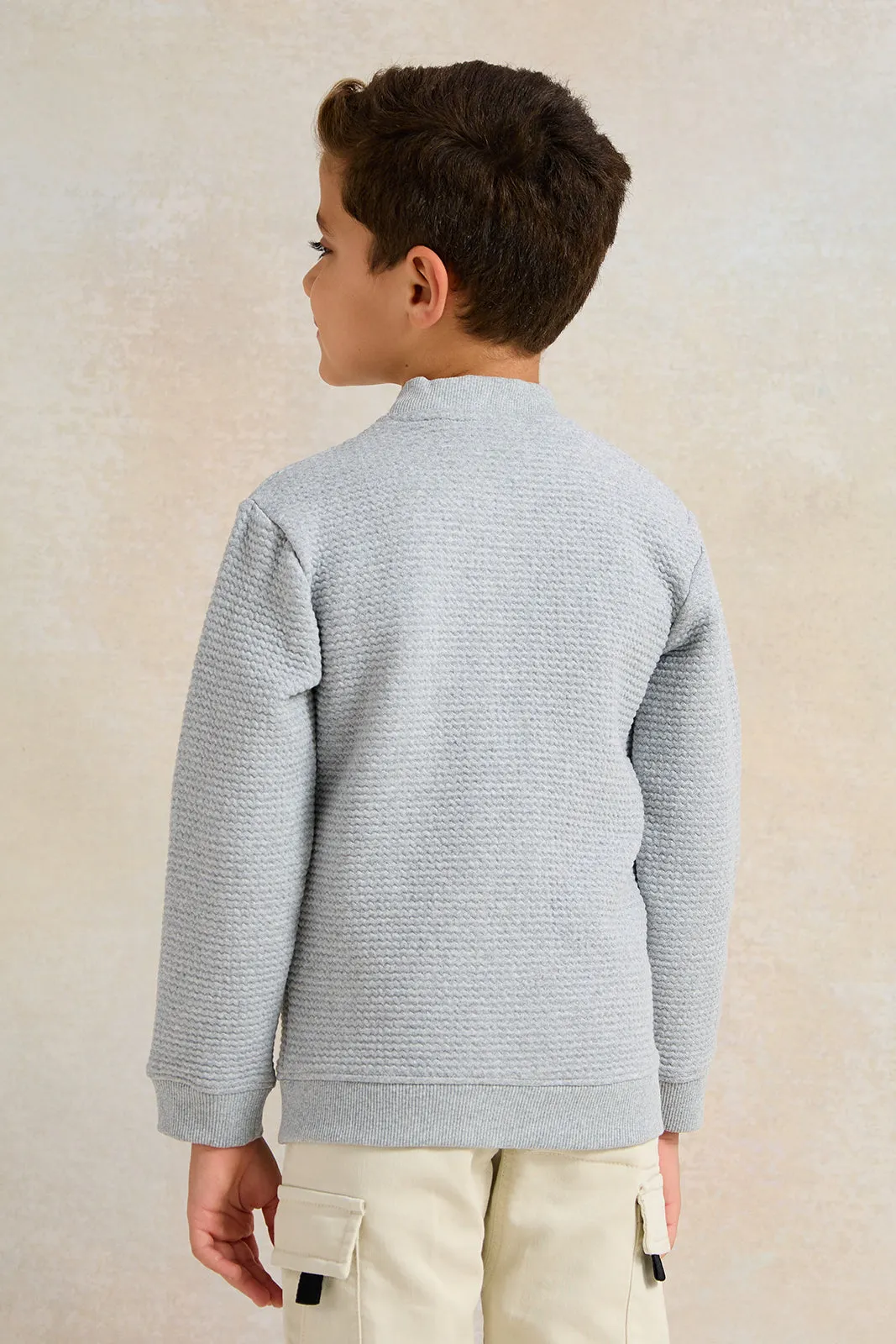 Boys Grey Jacquard Sweatshirt