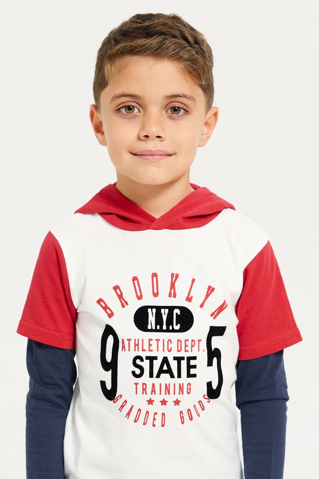 Boys White Hooded Long Sleeves T-Shirt