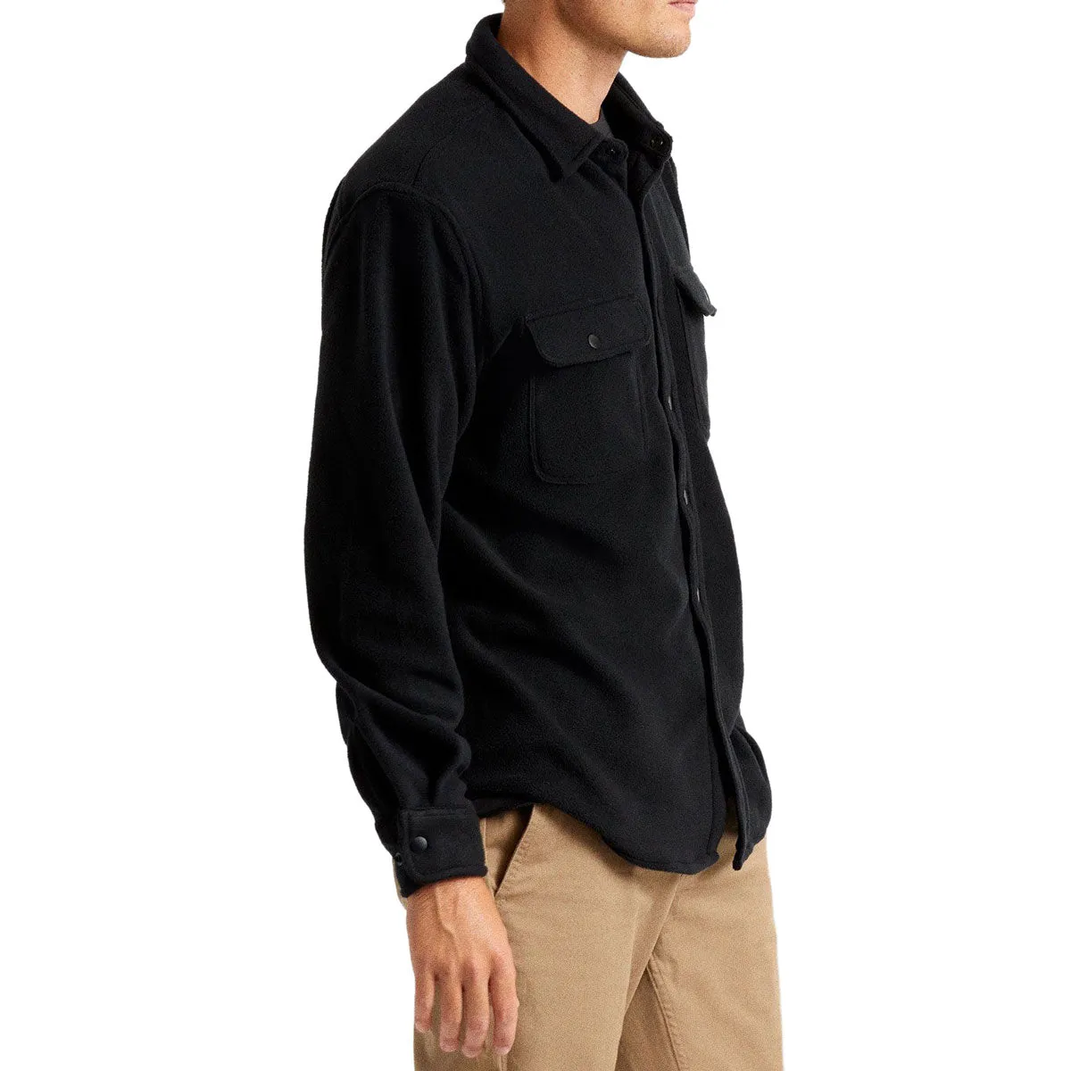 Brixton Bowery Fleece Long Sleeve Flannel Shirt - Black