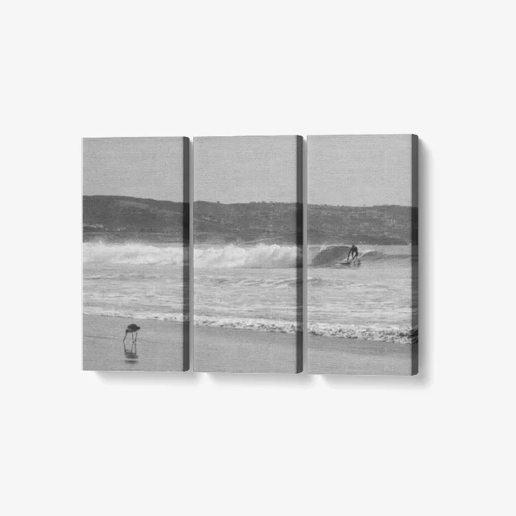 California Surfing - 3 Piece Canvas Wall Art - Framed Ready to Hang 3x8"x18"