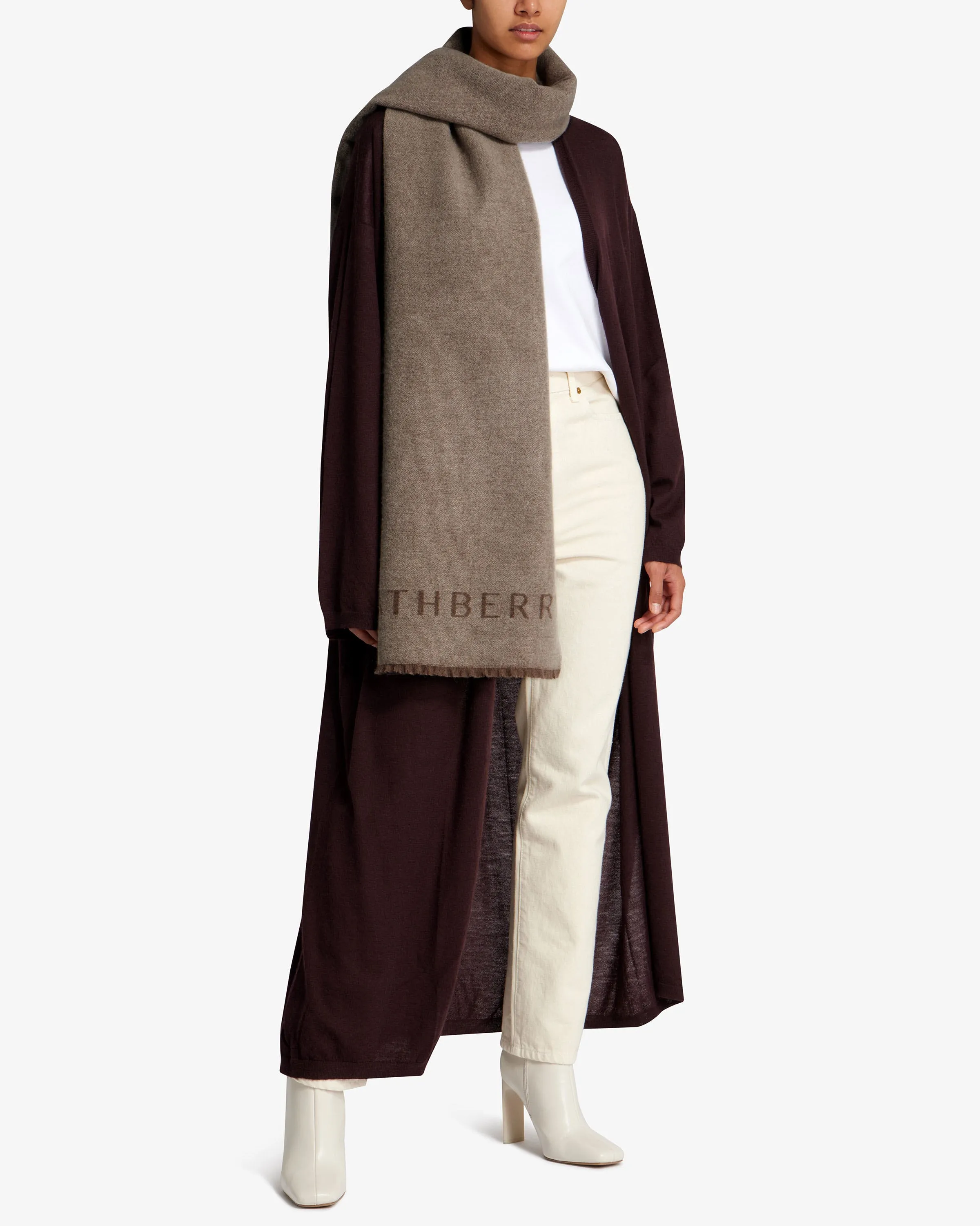 Cashmere Wool Strathberry Logo Scarf - Dashund/Oat