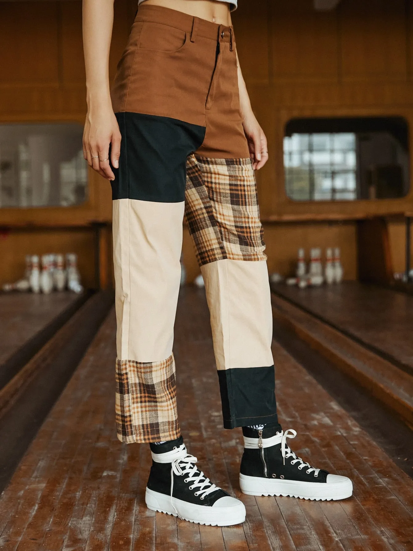 Casual Colorblock Pocket Natural Cropped Women Pants