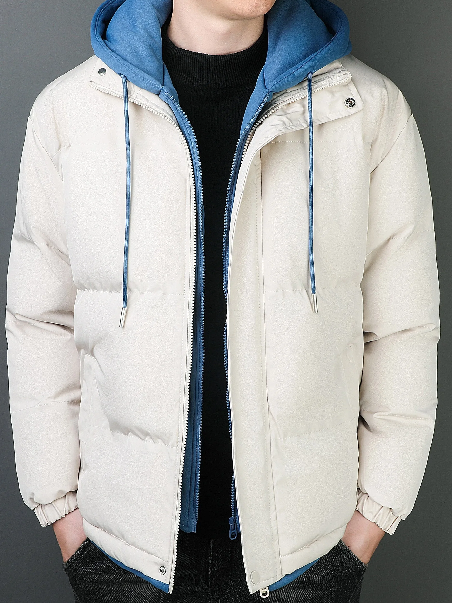 Casual Fake Two Piece Hooded Winter Jacket for Men | Perfect for Casual Days