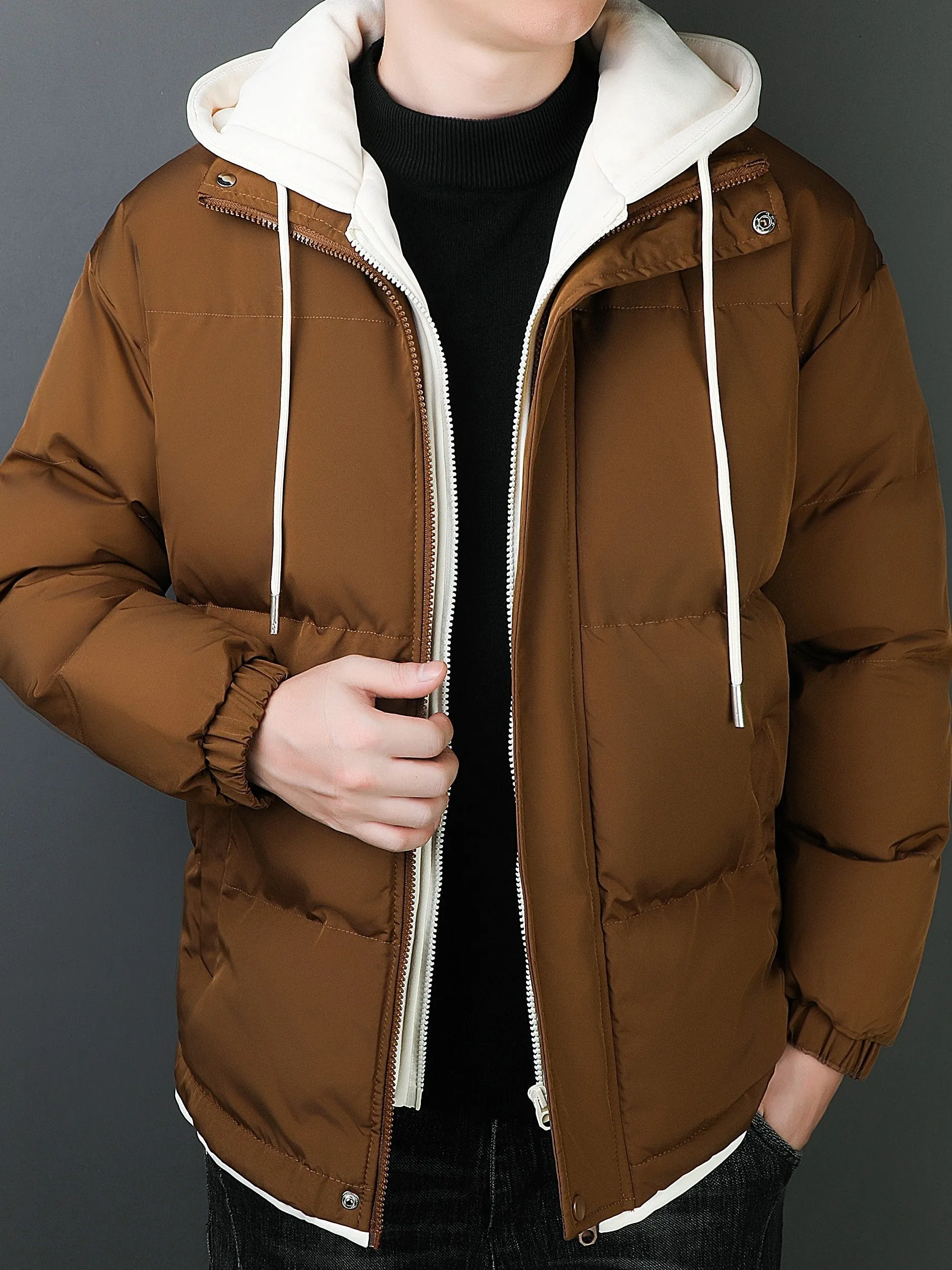 Casual Fake Two Piece Hooded Winter Jacket for Men | Perfect for Casual Days