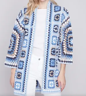 Charlie B Long Color Block Crochet Cardigan - Denim