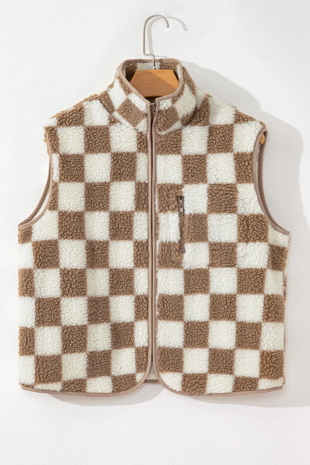 Checkered Sherpa Collared Jacket Vest