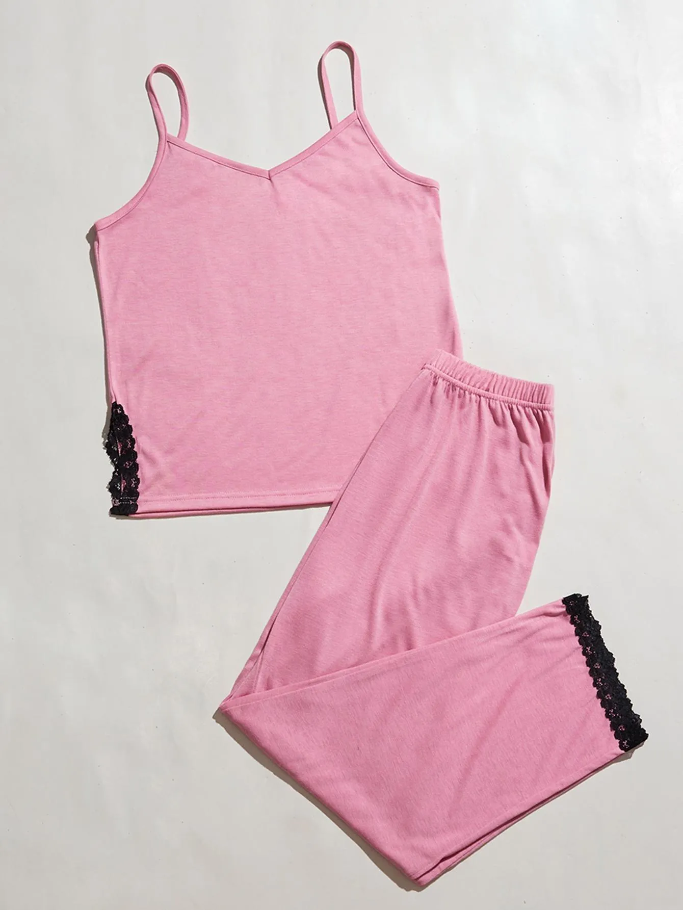 Chic Lace-Accented V-Neck Cami and Trouser Sleep Set