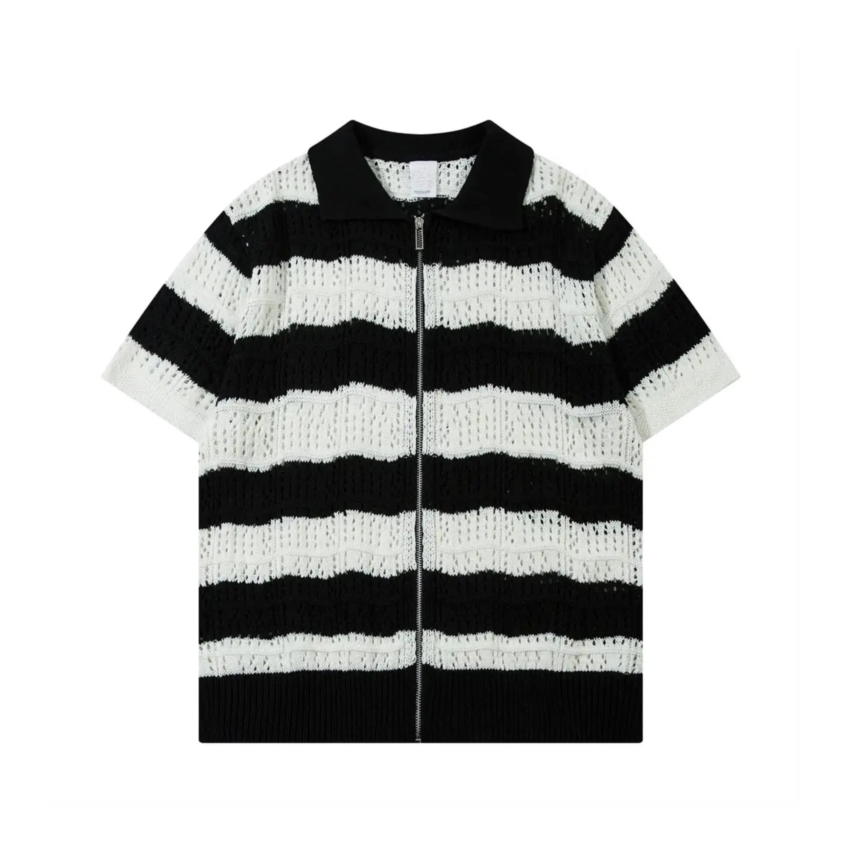 Chicmy-Streetwear y2k 90s Fashion Retro Casual Outfits Stripe Zippered Mesh Shirt