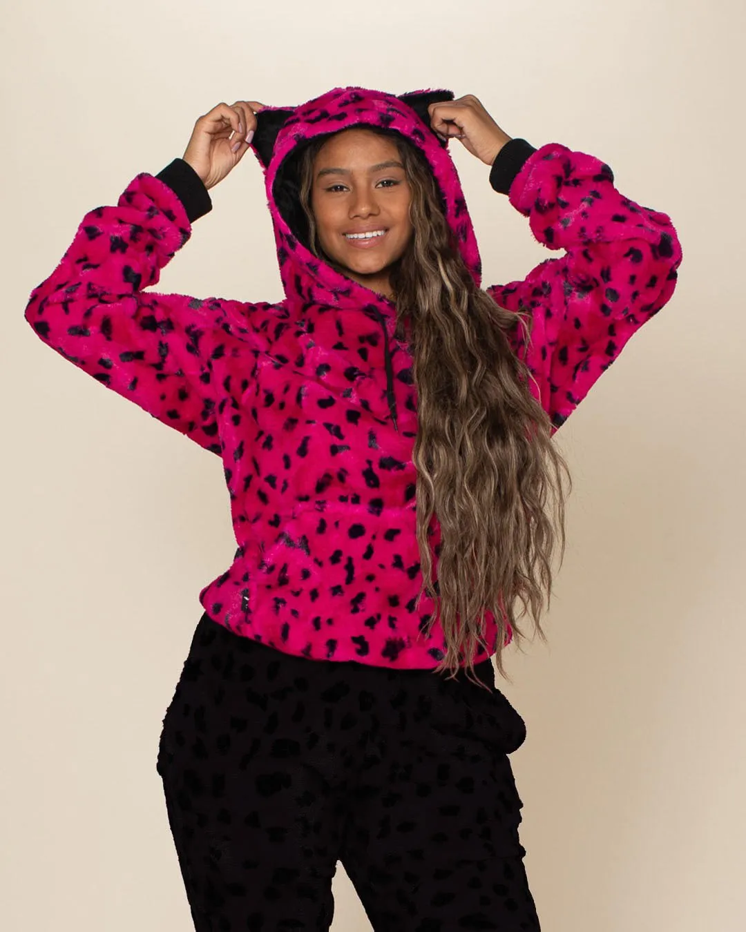 Classic Women's Fur Hoodie | Pink Cheetah