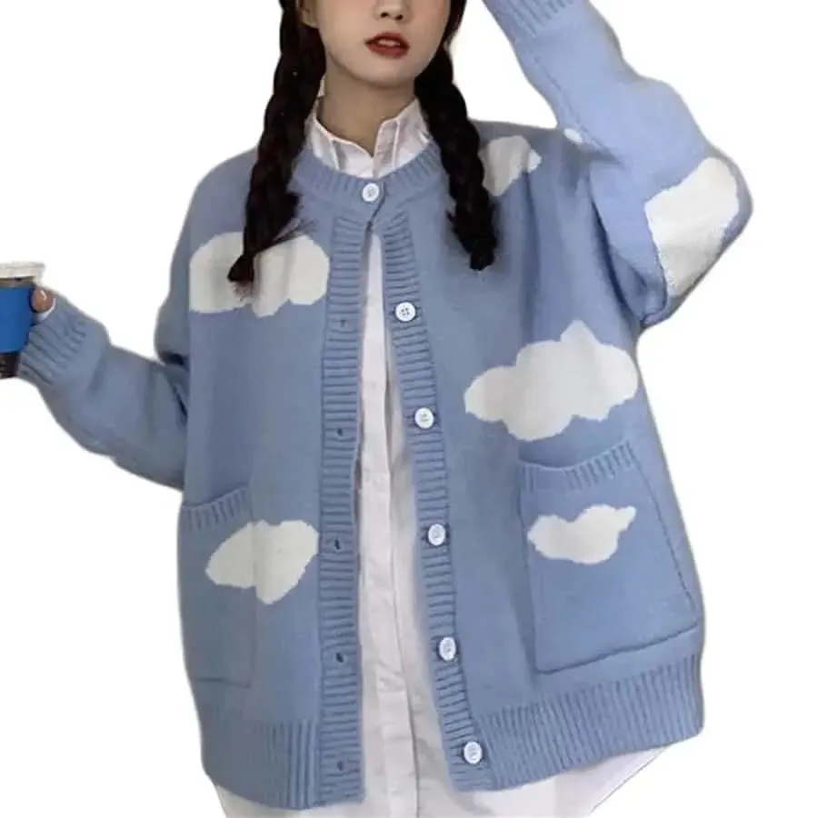 Clouds Oversized O Neck Knitted Long Sleeve Cardigan