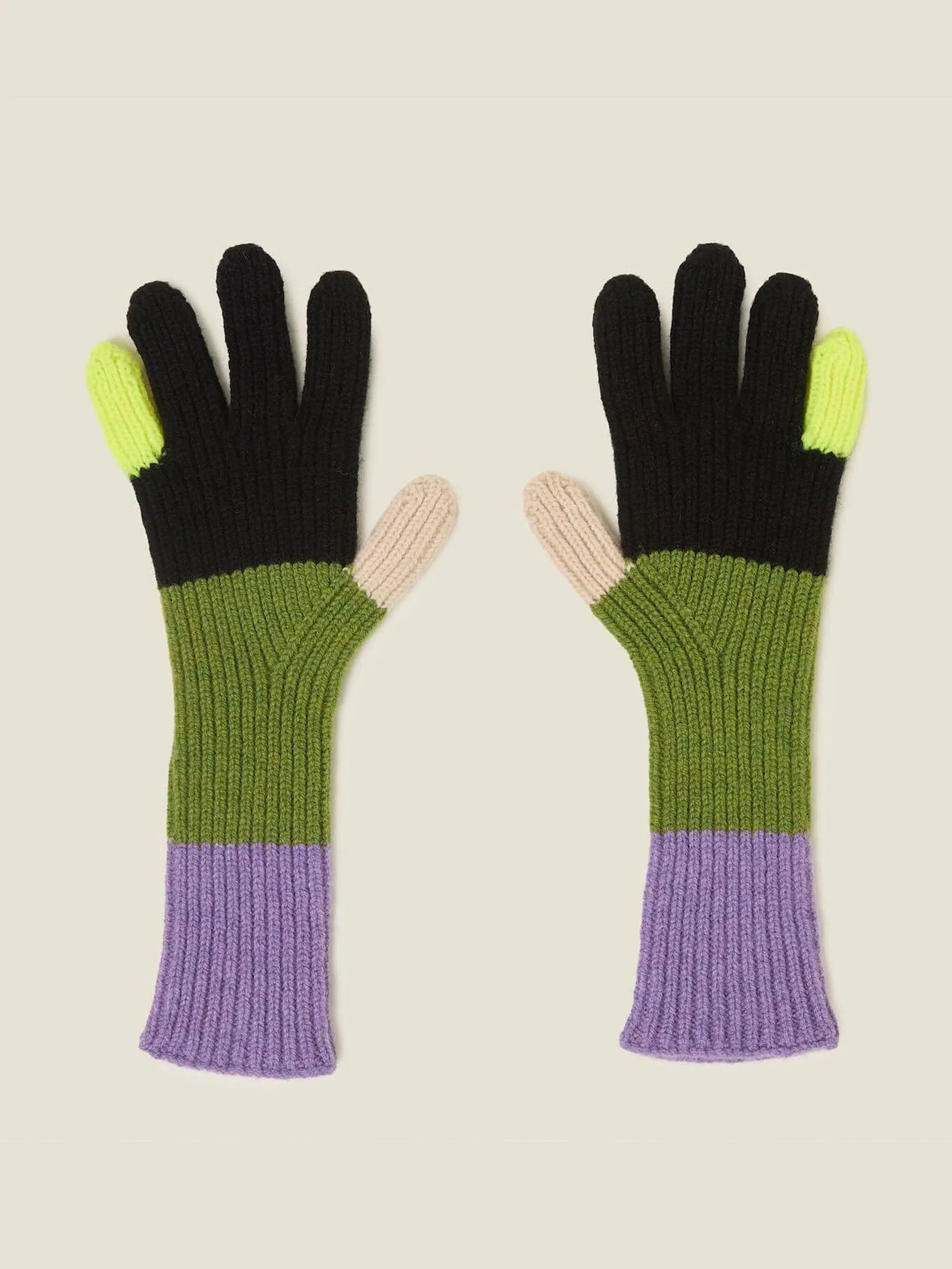 Colour block gloves in Neon Yellow