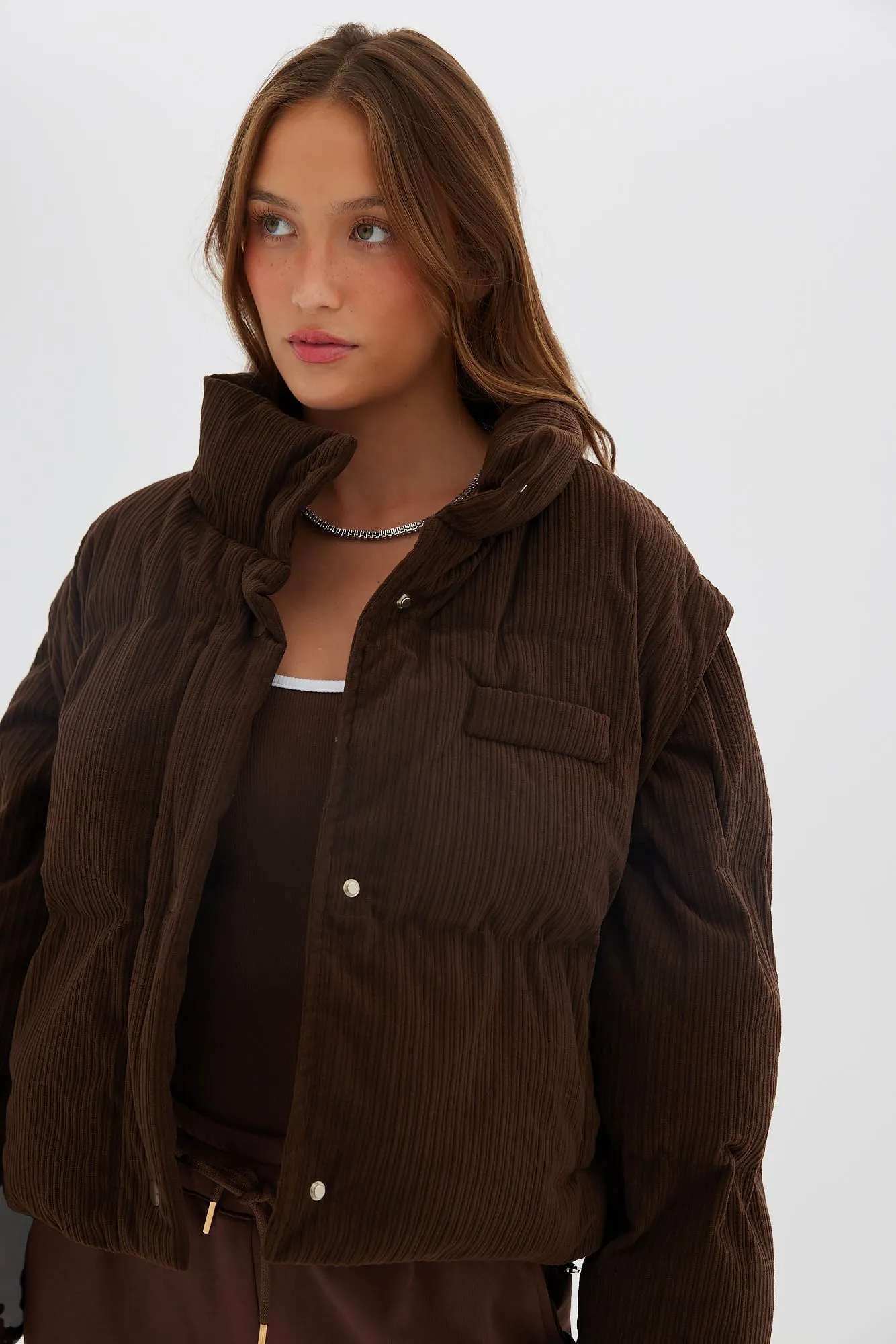 Corduroy Puffer/Vest - Chocolate