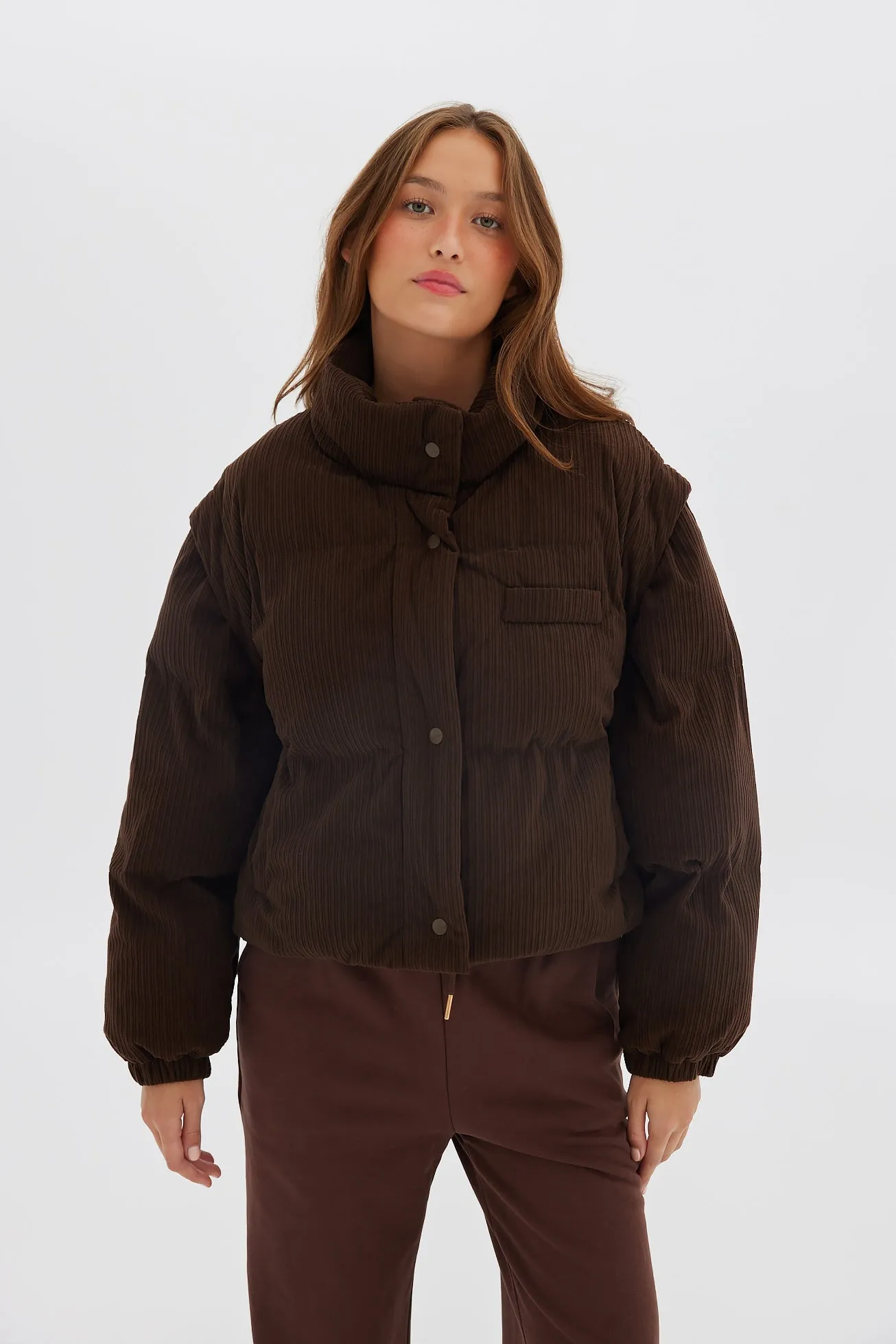 Corduroy Puffer/Vest - Chocolate