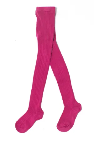 Cotton ribbed tights - Raspberry Pink