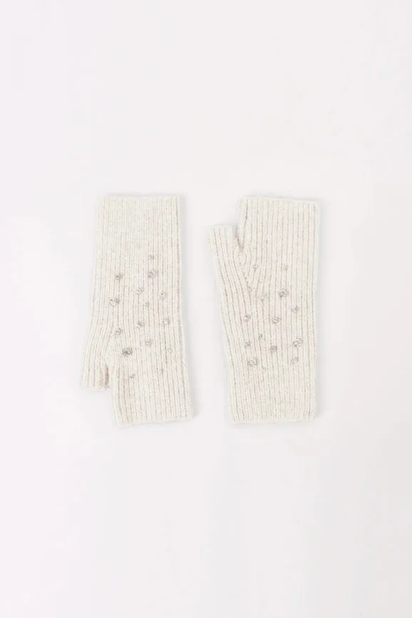 Crystal Embellished Angora Mittens - Ivory