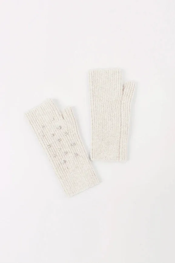 Crystal Embellished Angora Mittens - Ivory