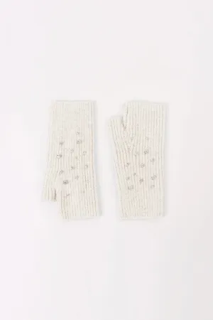 Crystal Embellished Angora Mittens - Ivory