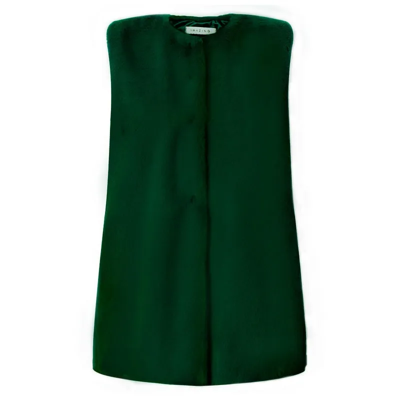 Cuddle Faux Fur Gilet in Petrol Green