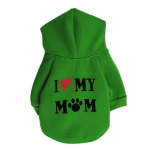 Cute Statement I Love My Mom Winter Hoodie For Small Dogs