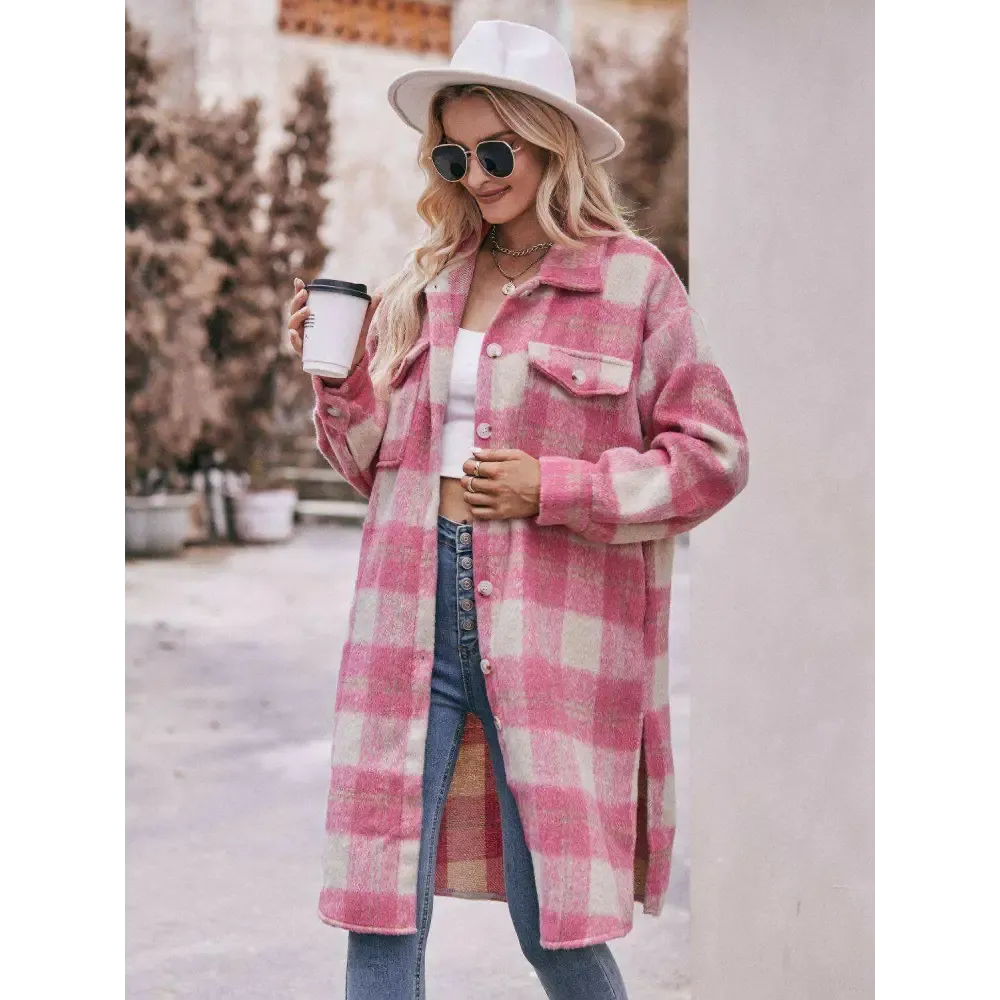 Elevate Your Wardrobe with the Mandy Plaid Slit Coat in Luxury Fashion