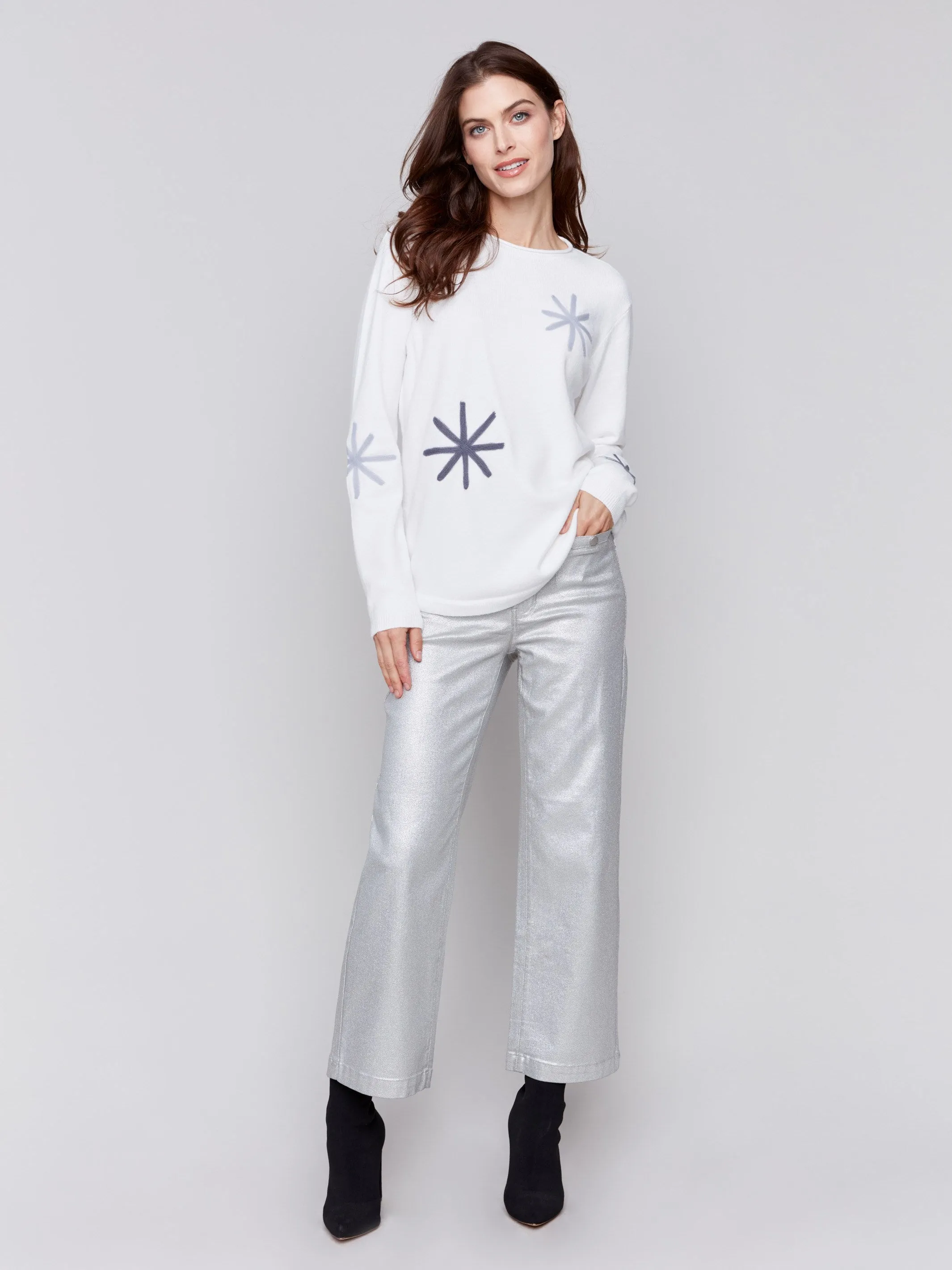 Embroidered Snowflake Sweater - Ecru