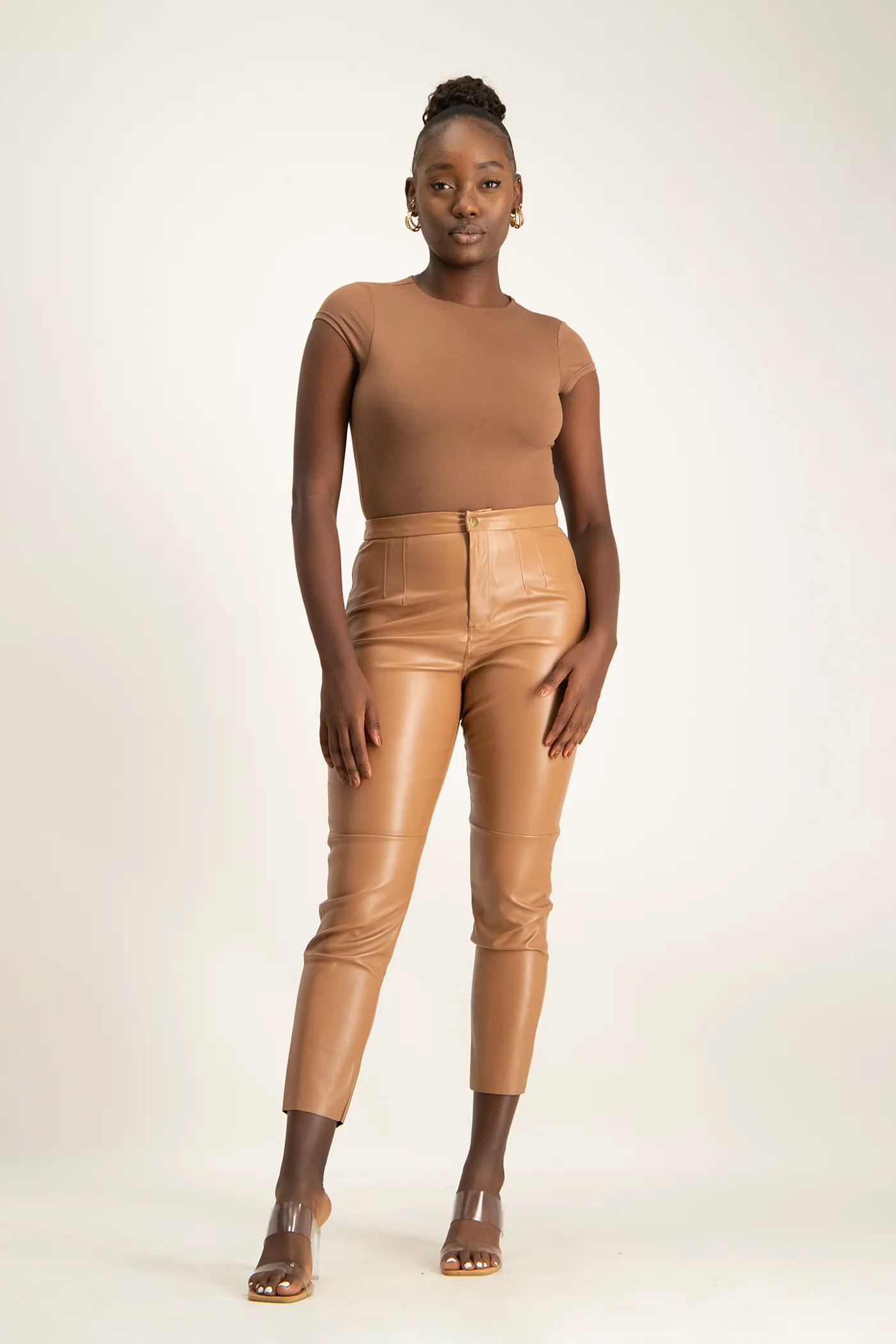 Esme Faux Leather Pants - Camel