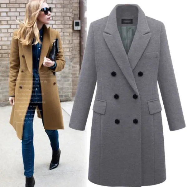 Fashion Solid Color Long Wool Coat